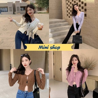 Mini shop🌸พร้อมส่ง🌸(21003) เสื้อไหมพรมแขนยาว ลวดลายเปียกเซ็กซี่เบาๆ