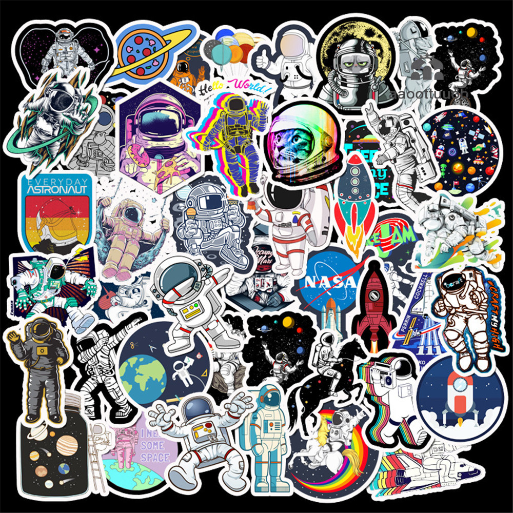 50Pcs Outer Space Astronaut Stickers For Travel Suitcase Skateboard Scrapbook Sticker Kids DIY
