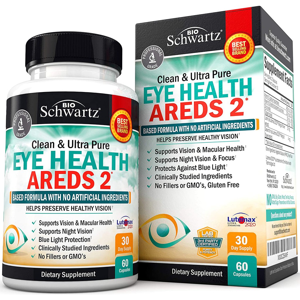 👁️BioSchwartz Eye Health AREDS 2 Lutein 2020tm ลูทีน วิตามินบำรุงสุขภาพ ดวงตาสายตาการมองเห็นลดการเสื่อมสภาพสายตา(60เม็ด)