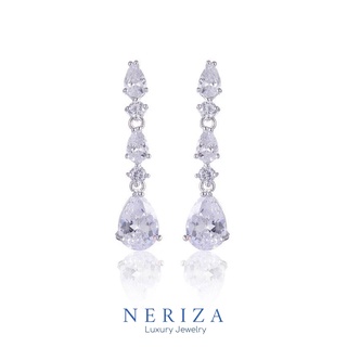 Neriza Jewelry/ต่างหูระย้าหยดน้ำสลับกลม เกรดพรีเมี่ยมประกายไฟเทียบเท่าเพชรแท้ จัดส่งฟรี NE122