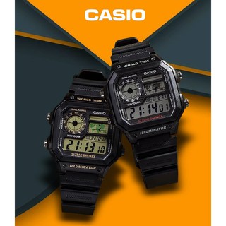 นาฬิกา Casio รุ่น AE-1200WH นาฬิกาผู้ชาย สายเรซิ่น สีดำ Wold time - มั่นใจ ของแท้ 100% ประกันศูนย์ CMG 1 ปีเต็ม