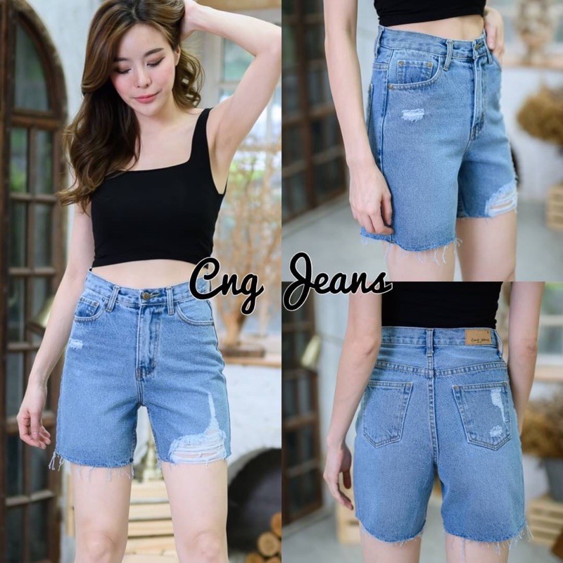 Acasey กางเกงยีนส์ผู้หญิง ขาสั้น 3ส่วนแต่งขาดนิดๆ สวยมากจ้า ไซส์ S – 6XL ราคา ถูกที่สุด ดีลบีเคเค