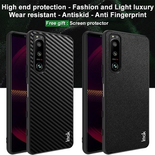 Original Imak Luxury Carbon Fiber Pattern Casing Sony Xperia 5 III Hard PC PU Leather Back Cover Xperia5 3 Shockproof Case + Screen Protector