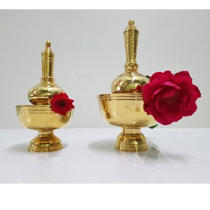 Brass byfa กรวดน้ำทองเหลือง 2ขนาด งานเรียบแวววาว ขนาด6.5นิ้ว,8นิ้ว วัดรวมฐานงานทองเหลืองแท้