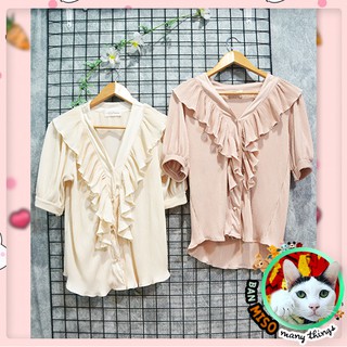 ลดล้างสต็อค! เสื้อคอวี ผ้าพลีส จีบระบาย // 2 สี พร้อมส่ง!