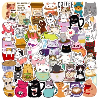 ❉ สติกเกอร์ Cats &amp; Coffee Time Series 01 สําหรับติดตกแต่ง ❉ สติกเกอร์แฟชั่น กันน้ํา DIY 50 ชิ้น/เซต