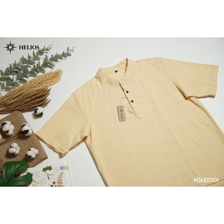 เสื้อแขนสั้นลำลองใส่สบาย สีครีม แบบกระดุมสั้น Mens comfy wear mandarin collar shirt short sleeve