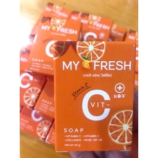 สบู่หน้าใส🍊MY C Fresh Vit C Soap(60g.) ✨แท้ 100% หน้าใส ไร้สิว ทำความสะอาดล้ำลึก Exp 20/06/28(New Package)💕แถมถุงตาข่าย💕