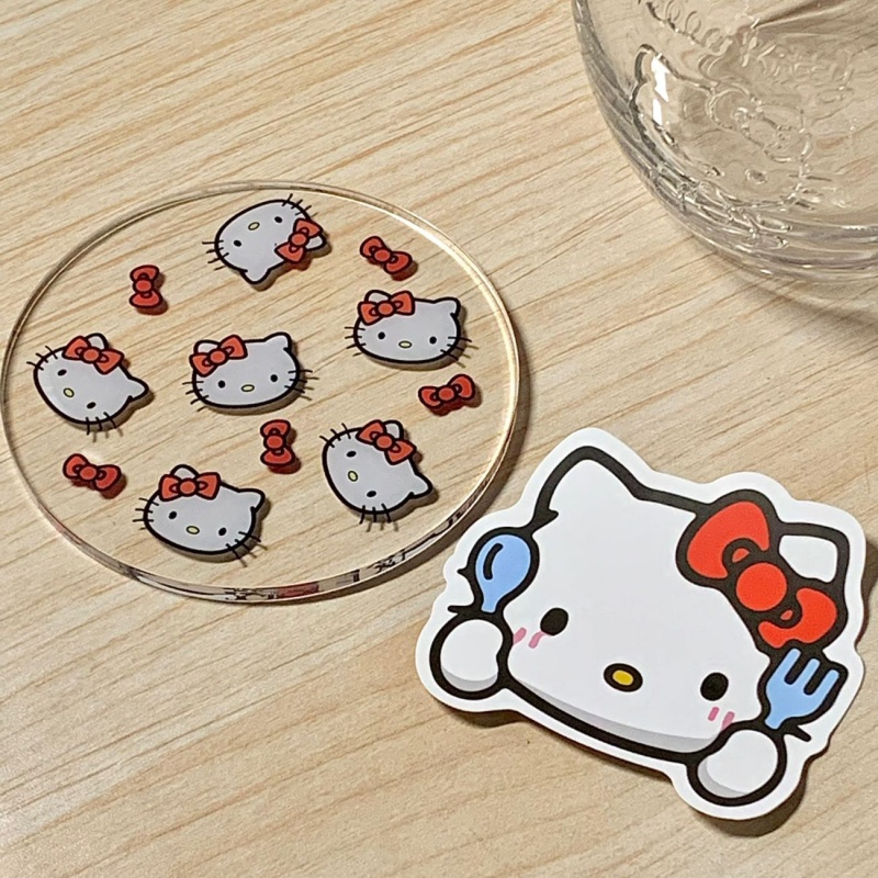 HelloKitty ที่รองแก้วอะคริลิค Anti-Iron ครัวเรือนที่รองแก้วชา Anti-Scalding Creative แผ่นฉนวนกันความร้อน Anti-Slip กาน้ําชา Pad ถ้วย Pad พื้นหลังภาพ