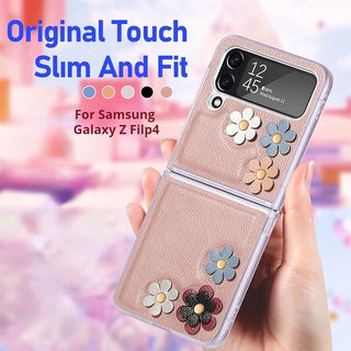 เคสโทรศัพท์มือถือหนัง PC แข็ง กันกระแทก ลายดอกไม้ 3D สําหรับ Samsung Galaxy Z Flip4 Z flip 4 zflip4 zflip 4 5G