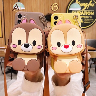 Squirrel OPPO realme c15 C11 C12 Realme X50 Realme 5 6 Pro Realme C2 XT X2 Q Realme 3 Pro X K3 Soft Phone Case Cartoon Couple coin purse Casing OPPO R9s Plus R11 R11s Plus R17 Pro K1 Phone Cases Medium coin purse With Lanyard