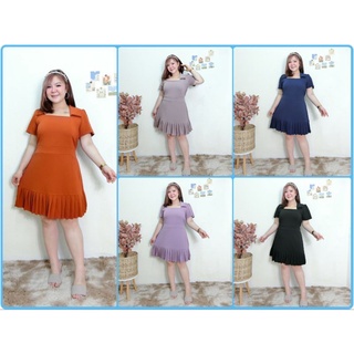 เดรสผ้ายืดวูลเวฟ คอเหลี่ยมแต่งปก เรียบหรูไฮโซมาก ๆ ค่ะ เดรสสาวอวบสวย ๆ 🌷 PlusSize