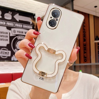 Plating เคสโทรศัพท์ Huawei Nova 9 SE 2022 New Fashion Soft Case Straight Edge with Cute Bear Holder Shockproof Protect Back Cover เคส Nova9SE