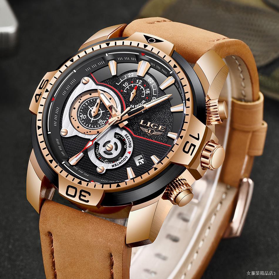 ㍿∋Women's watch 2021 LIGE Mens Watches Top Brand Luxury Casual Leather Quartz Clock Male Sport Waterproof Watch Gold Wat