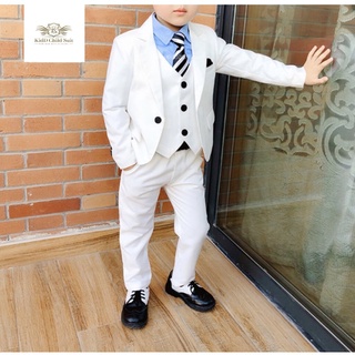 White Boy Suit สูท เด็ก ชุดเซท 3 ชิ้น สีขาว พร้อมถุงสูท ไม้แขวน เสื้อนอกมีซับใน+เสื้อกั๊ก+กางเกงเอวยางยืด ขนาด 7(90),...