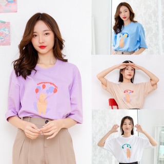clothes - oversize 🎈 Bear&amp;Balloon  เสื้อยืดผู้หญิง เสื้อยืดเกาหลี เสื้อตัวใหญ่ เสื้อเกาหลี