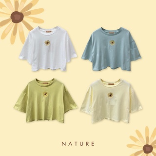 🍎 ลด45.-โค้ดWYQESS🍋nature.bkk - TSN4019 sunflower crop เสื้อยืดครอปปักลายดอกทานตะวัน