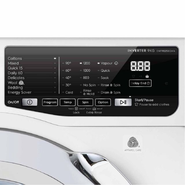 ☒เครื่องซักผ้าฝาหน้า 9 กิโล ELECTROLUX รุ่น EWF9025BQWA