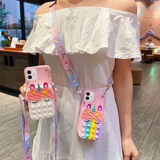 เคสโทรศัพท์กระเป๋าสตางค์พร้อมสายคล้องคอลายยูนิคอร์นสําหรับ Xiaomi Redmi 6 6A 7 7A 8 8A 5 9A 9C 9T