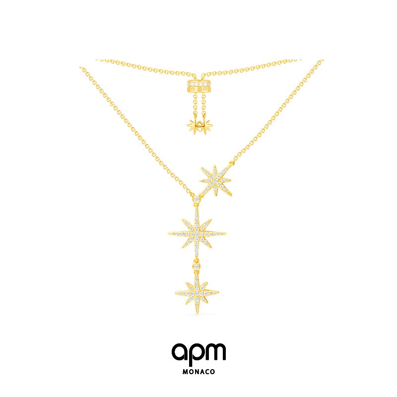 APM Monaco สร้อยคอดาวตกสามดาวหรูหราสร้อยคอเสื้อกันหนาวดาวหกแฉกสําหรับแฟนเครื่องประดับเงิน