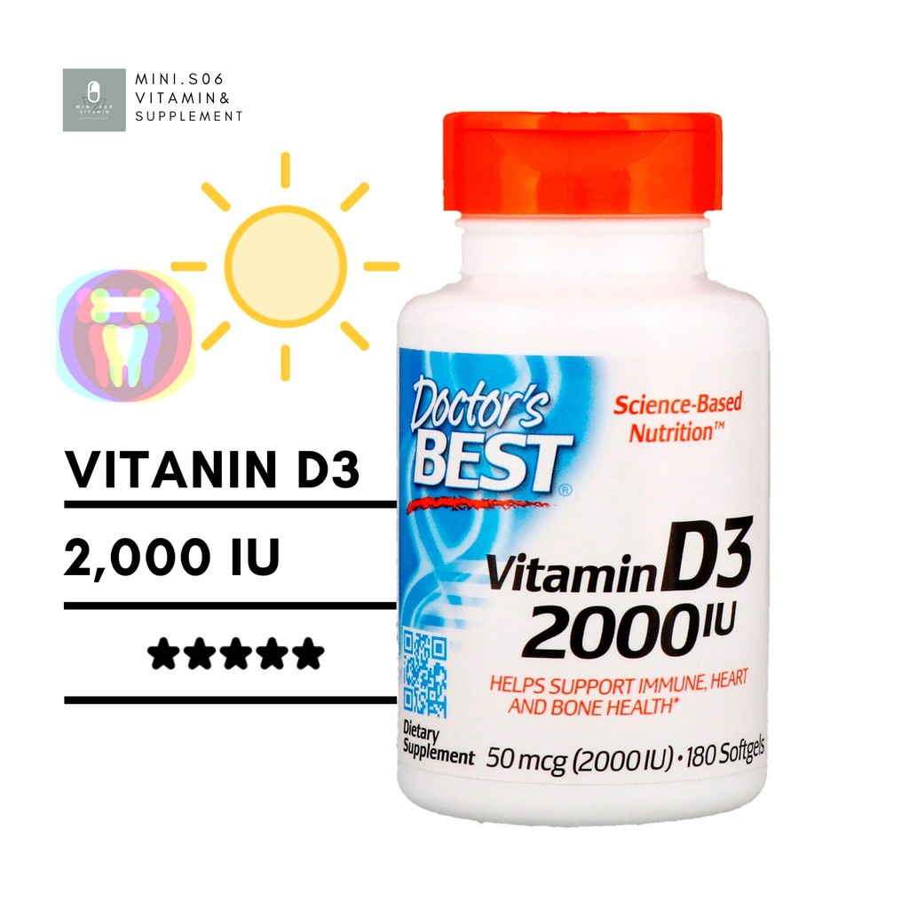 SD วิตามินดี3 - Doctor's Best, Vitamin D3, 50 mcg (2,000 IU) x 180 Softgels