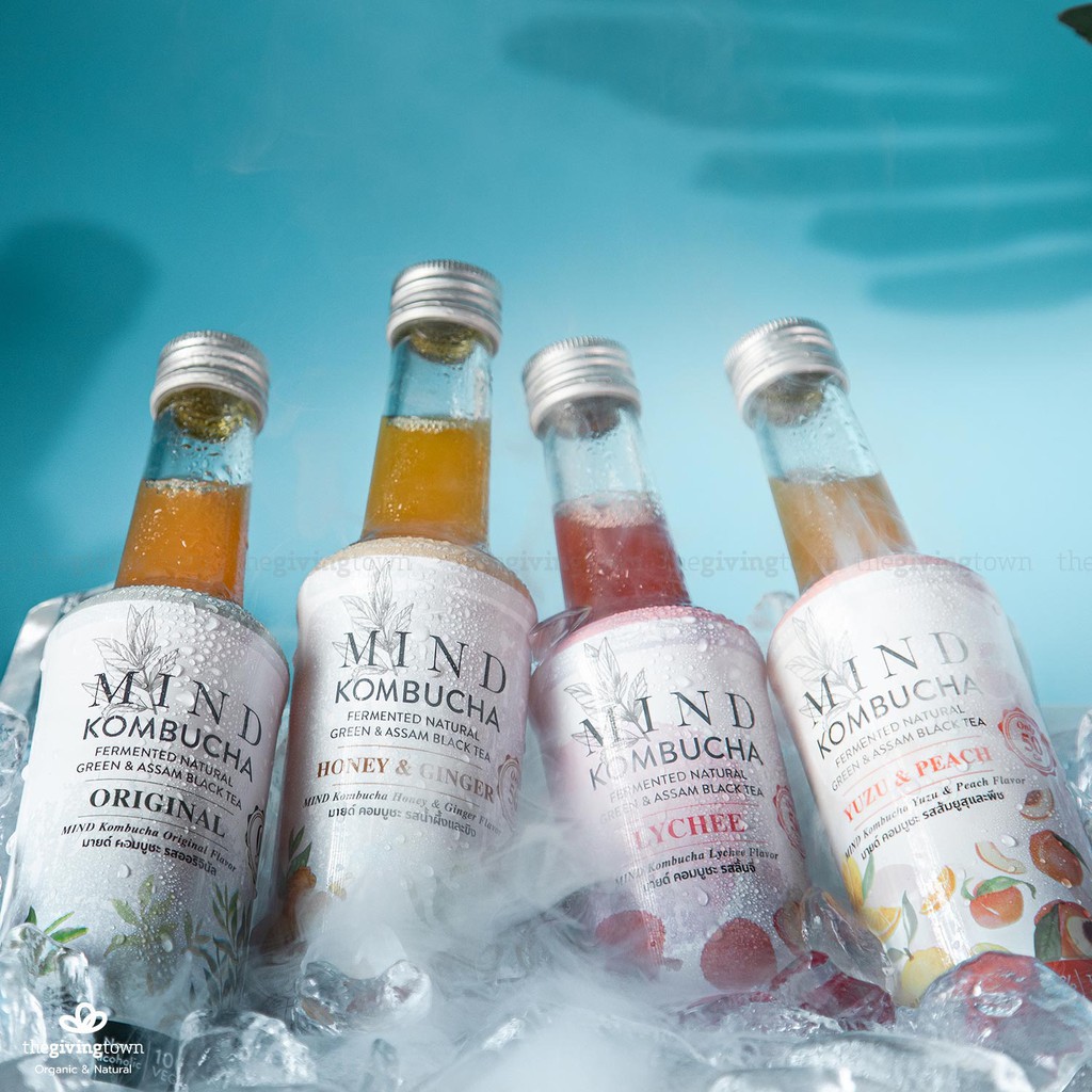 Mind Kombucha  คอมบูชา fermented tea คอมบูชะ ชาหมัก มายด์คอมบูชะ Kombucha คอมบูฉะ ขวดแก้ว มายด์ คอมบ