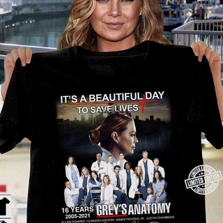 คอลูกเรือใหม่ เสื้อยืดผ้าฝ้าย 100% พิมพ์ลาย Signatures ItS A Beautiful Day To Save Lives Medical Drama GreyS Nedhfe83P