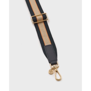 ToccoToscano l WEBBING BAG STRAP (THIN)  Navy / Brown สายการเป๋าไนลอนตกแต่งด้วยหนังอะไหล่ทอง สีกรมท่า