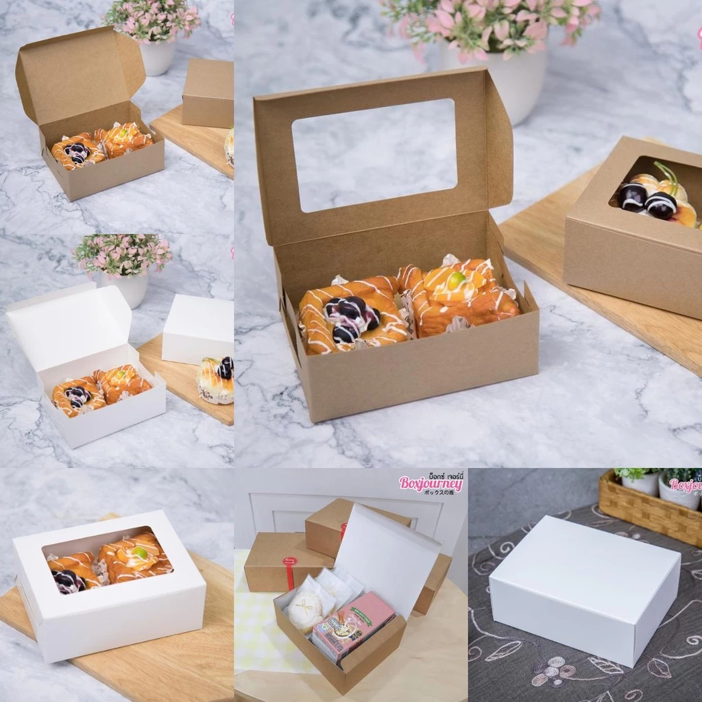 Boxjourney กล่องสแน็คบ็อกซ์ FB สีหน้าต่าง / ไม่มีหน้าต่าง 12x16x6 ซม. (20 ใบ/แพค) กล่องจัดเบรค กล่องขนม