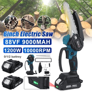 เลื่อยโซ่ไฟฟ้าดิจิทัล ขนาดเล็ก 1200W 88V 6 นิ้ว หน้าจอดิจิทัล ชาร์จได้ สําหรับงานไม้ Makita แบตเตอรี่ 18V