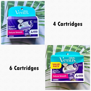 (Gillette Venus®) Swirl &amp; Platinum Deluxe Smooth 5 Delux Blades 4 or 6 Cartridges ยิลเลตต์วีนัส ใบมีดโกน 5 ชั้น