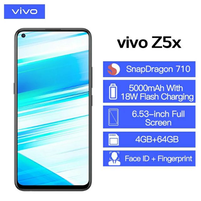 ต้นฉบับ VIVO Z5x celular โทรศัพท์มือถือ 6.53 "หน้าจอ Snapdragon 710 Android 9.0 6.53" 2340X1080 6GB RAM 128GB ROM 16.0MP