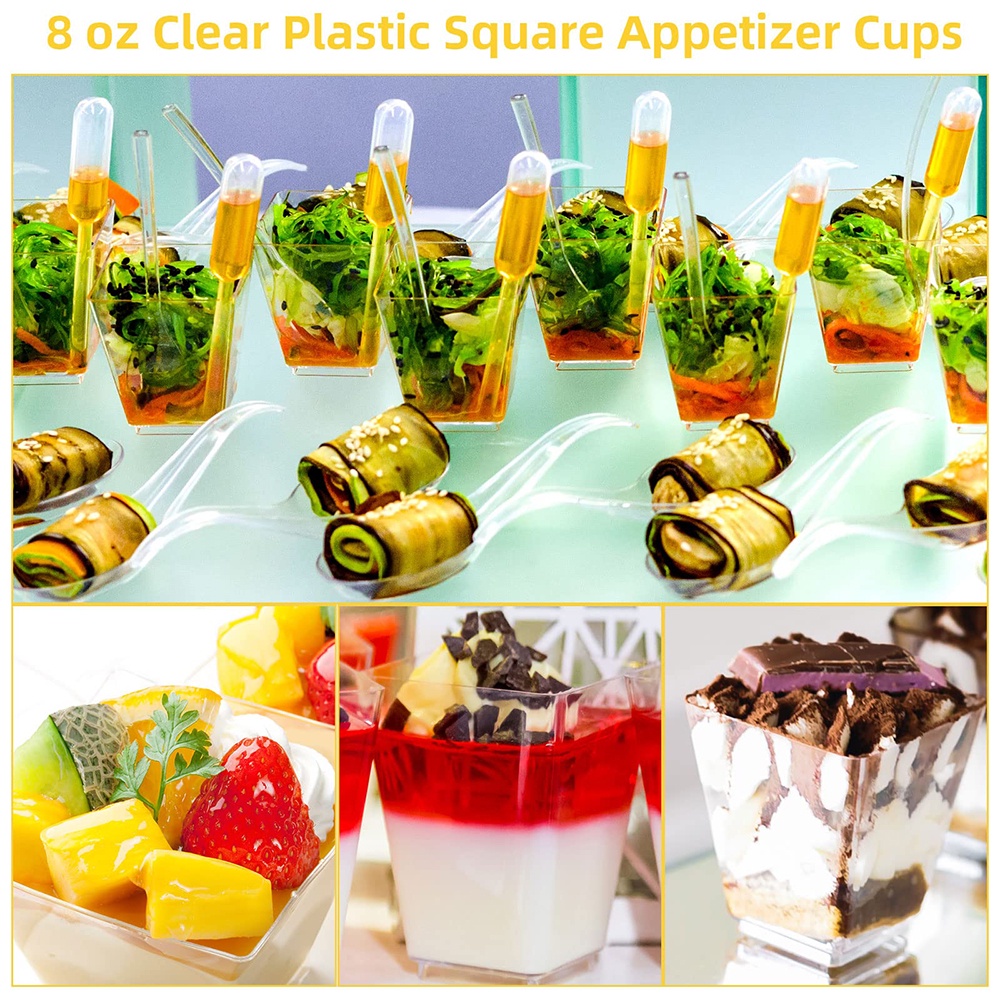40pcs Appetizer Dessert Cups with Spoons Square Plastic for Birthday ...
