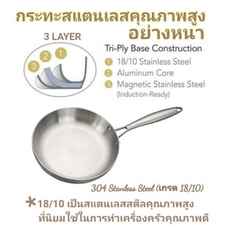 กระทะสแตนเลส 26cm อย่างหนา คุณภาพสูง ไร้สนิม ตลอดอายุการใช้งาน กระทะ 304 Stanless Steel กระทะดีดี กระทะ