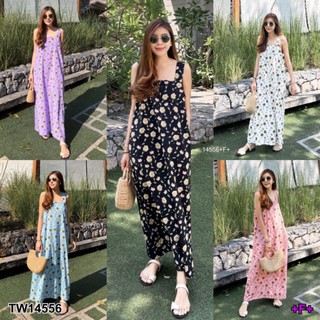 TW14556Maxi Dress เดรสยาวสายเดี่ยวสายใหญ่ มีกระเป๋าข้างสองข้าง ผ้าพริ้วลื่นใส่สบาย ลายดอก เหมาะกับซัมเมอร์ชิวๆ