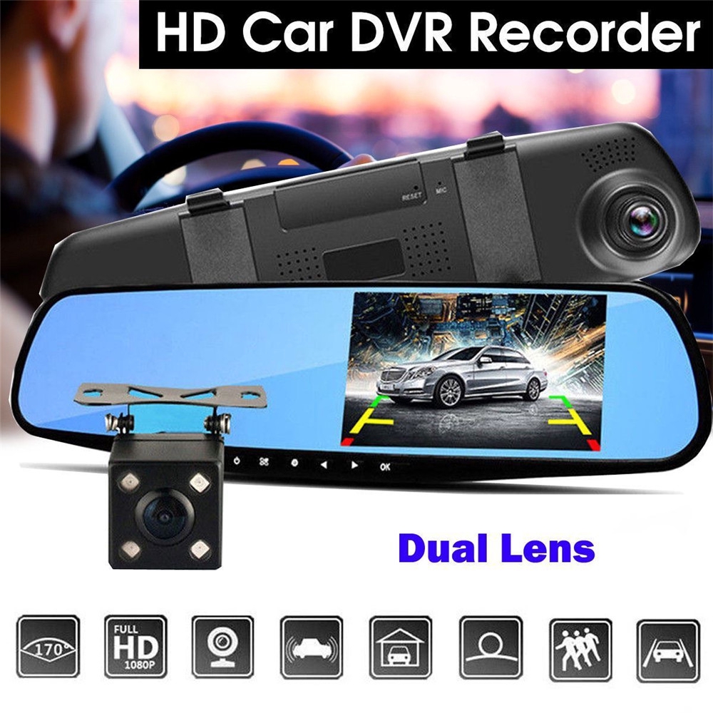 4.3/'/' 1080P Dual Lens Car Auto DVR Mirror Dash Cam Recorder+Rear View Camera Kit