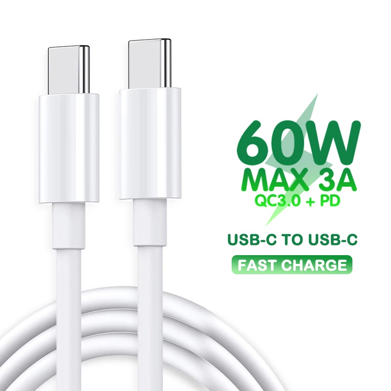 PD QC USB Type C ถึง USB Type C วันที่สาย 60W 3A Fast สายชาร์จสําหรับ Samsung Xiaomi Huawei Macbook 