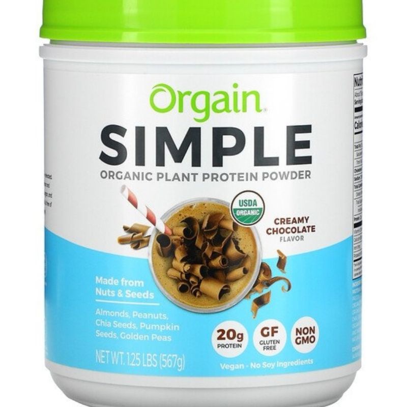 Orgain, Simple, Organic Plant Protein Powder, Creamy Chocolate, 1.25 lb (567 g)