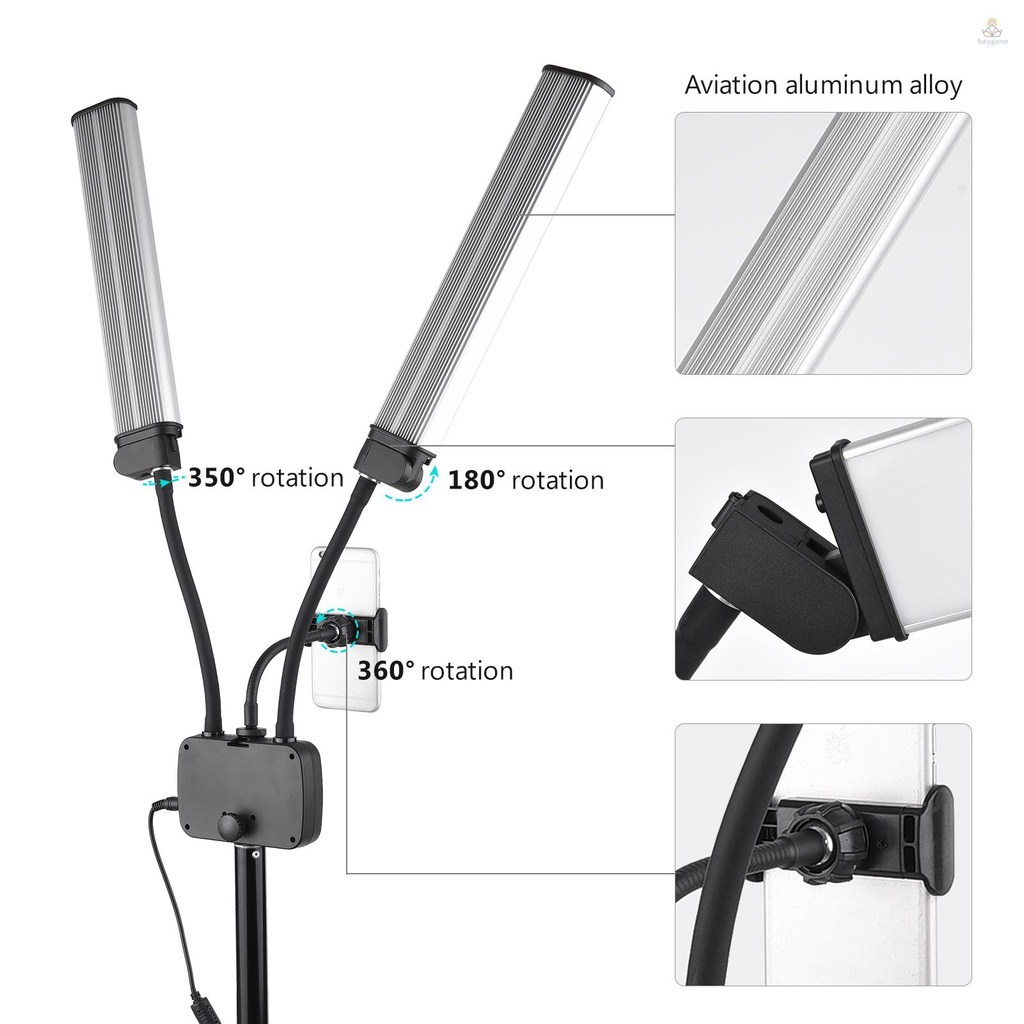 (พร้อมส่ง) ไฟเติมแสง Led 3200K-4500K-5600K แขนคู่ ยืดหยุ่น 45W หรี่แสงได้ 3 โหมด พร้อมที่วางโทรศัพท์ สําหรับถ่ายภาพ ถ่ายทอดสด วีล็อก แต่งหน้