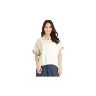 C&D Linen Blouse เสื้อซีแอนด์ดี เสื้อมีปก แขนสั้น ผ้าลินิน สีขาว (CR1YWH)