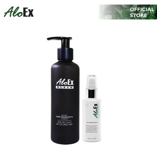 AloEx Black Shampoo 200 ml + Serum 50 ml เซตแชมพูลดผมขาดร่วง และเซรั่มเพิ่มผมหนา