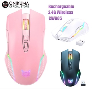 Onikuma CW905 เมาส์เกมมิ่งไร้สาย RGB สีชมพู ปรับได้ 5 ระดับ DPI 3600 พร้อมไฟแบ็คไลท์ RGB สําหรับคอมพิวเตอร์