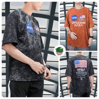 🛰️ เสื้อยืด NASA Oversize สตรีทสไตล์แนวฮิปสเตอร์ ตัวเสื้อผ้าคอตตอนฟอกสี ผ้านุ่มๆ สกรีนสองหน้า เท่เข้มแบบชิคๆ (TSO-1125F)