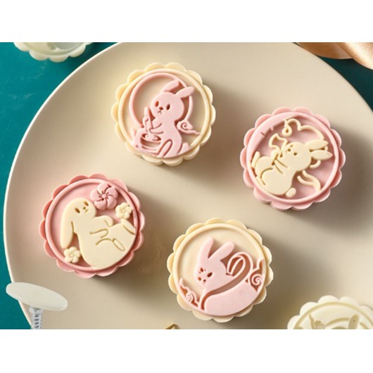 แม่พิมพ์กดขนมไหว้พระจันทร์ 4 ชุดแม่พิมพ์ 50gr แม่พิมพ์กระต่ายประเภท 019