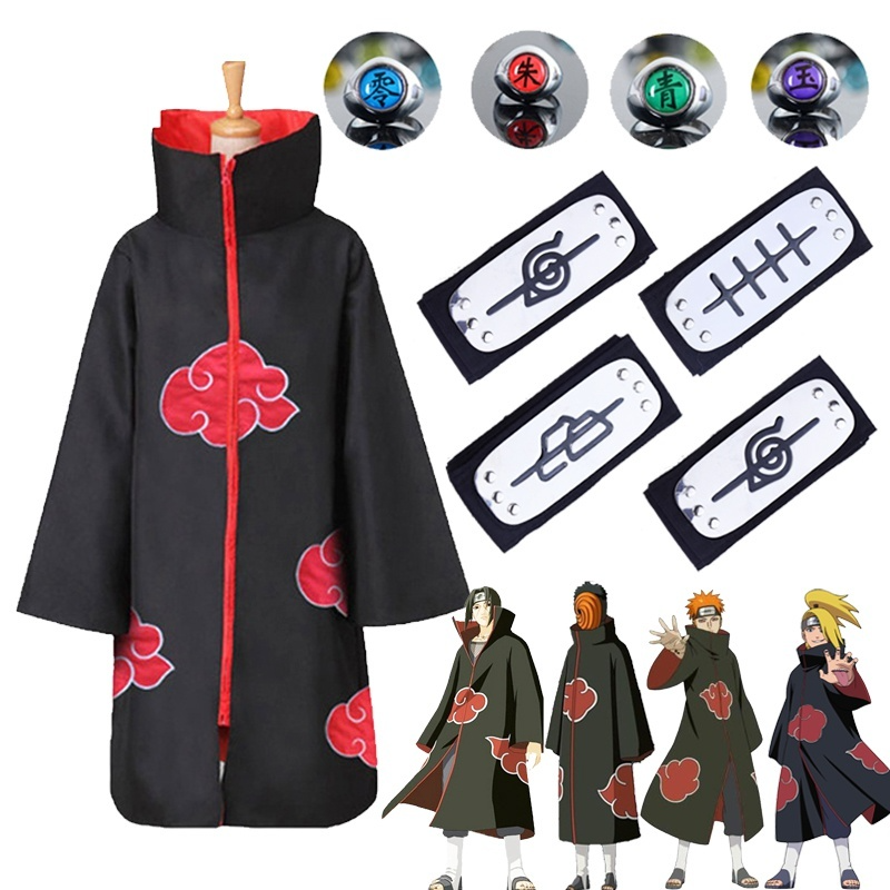 Anime Naruto Akatsuki Uchiha Itachi Deidara Pain Obito Costume Set Cosplay Cloak Adults Kids Cape He