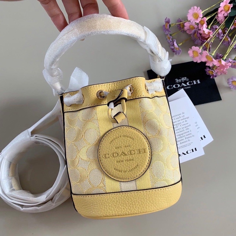 กระเป๋า COACH ทรงขนมจีบ แท้ รุ่น C8322 MINI DEMPSEY BUCKET BAG IN SIGNATURE JACQUARD WITH STRIPE AND