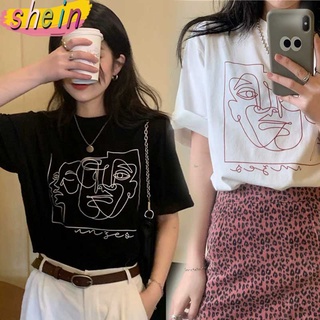 🔥shein🔥6789 เสื้อยืดOversize เสื้อยืดแขนสั้น พิมพ์ลายดิจิตอลสวยงาม แนวอาร์ต แนวมินิมอล