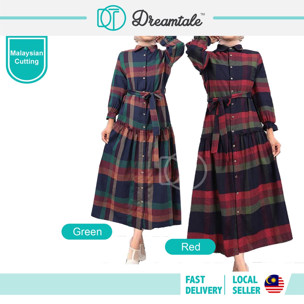 Dreamtale Laria Muslimah สวมใส่ชุด Muslimah หมากฮอสคอปุ่มชุด Abaya ชุด Baju Wanita Baju Melayu WCO10
