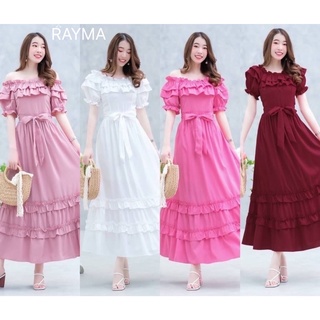 Rayma เดรสยาว เปิดไหล่ แขนระบาย Maxi Dress ชายเดรสแต่งระบาย อก 34”-38”