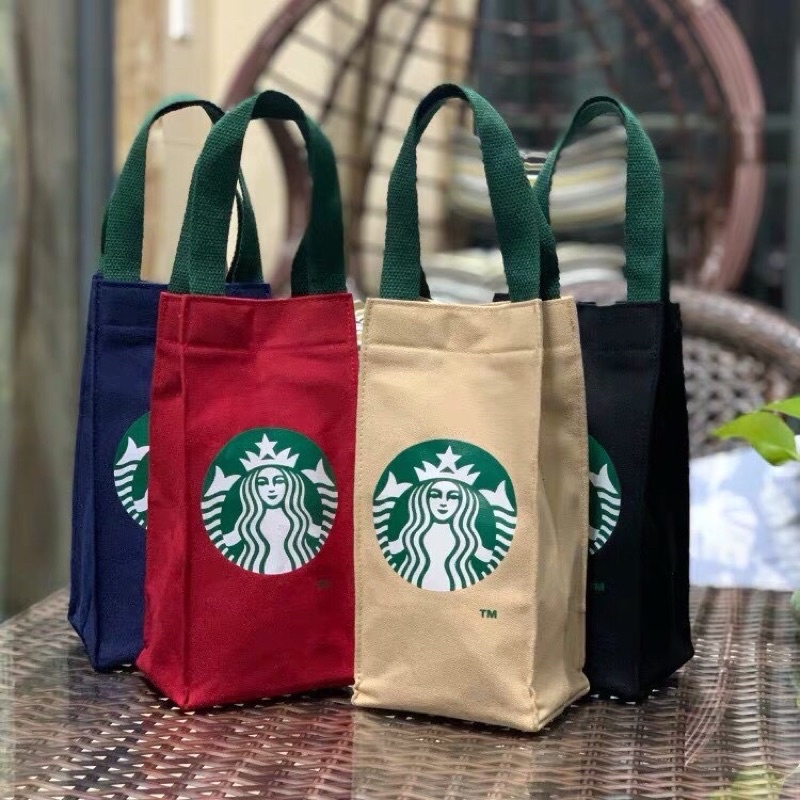 🔥SALE🔥ถุงแก้วเยติ กระเป๋าผ้า Starbucks🥤🛍ถุงผ้าลดโลกร้อน รุ่นหูหิ้วใส่แก้วกาแฟหรือแก้วเยติขนาด 40oz.พ